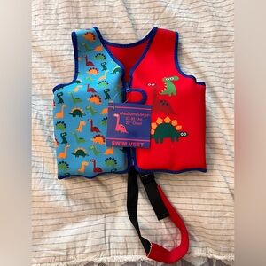 Kids Dinosaur Swim Vest - Red and Blue